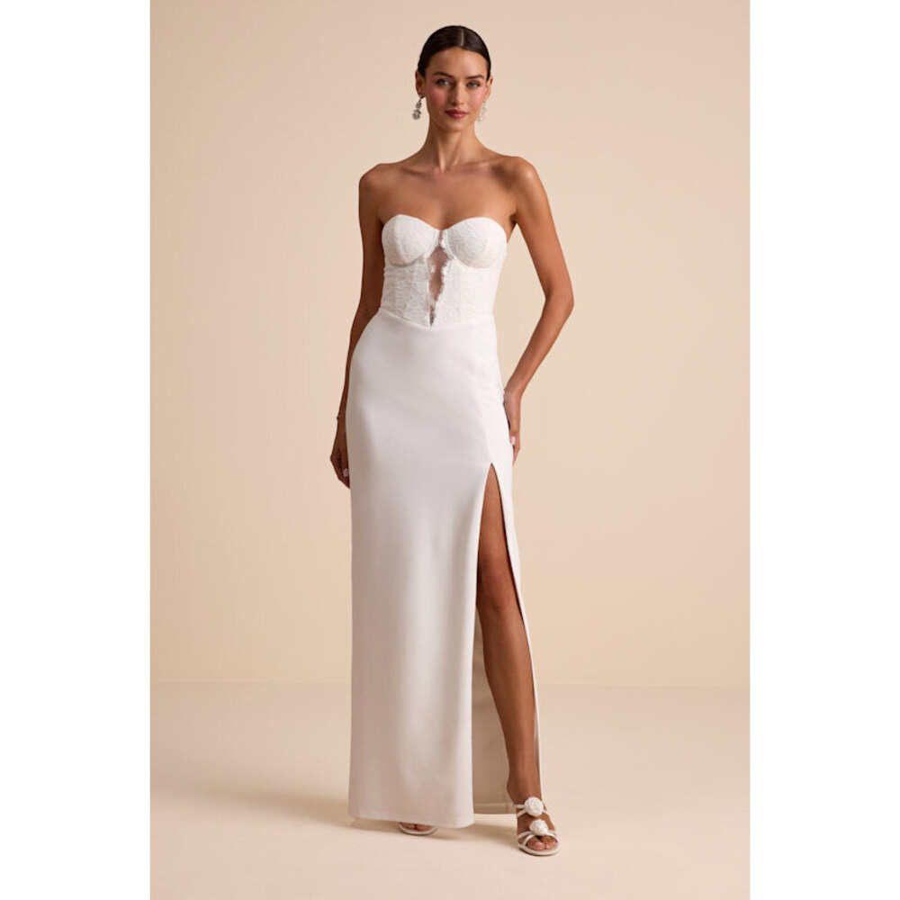 Lulus Pruitt White Lace Cutout Strapless Bustier Maxi Dress - Size S